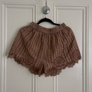 Loeffler Randall Brown Lace-Trim Shorts